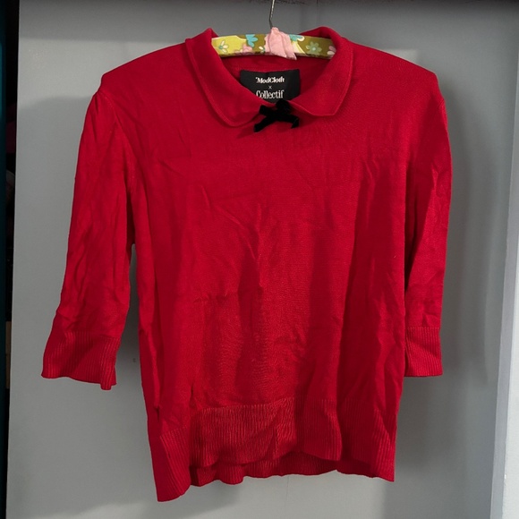 Modcloth x Collectif Bow For It Knit Sweater Red NWT - Picture 4 of 10